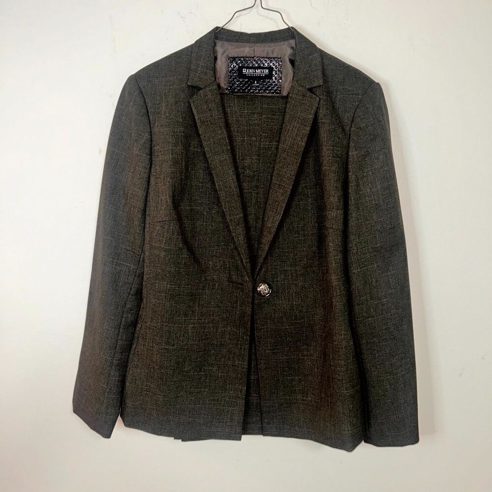 John Meyer 2-Piece Suit Set Womens 8 Gray Space Dye One-Button Straight Career